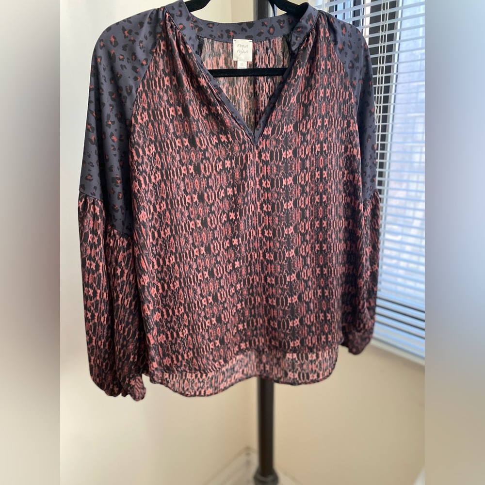 Red and black leopard print blouse